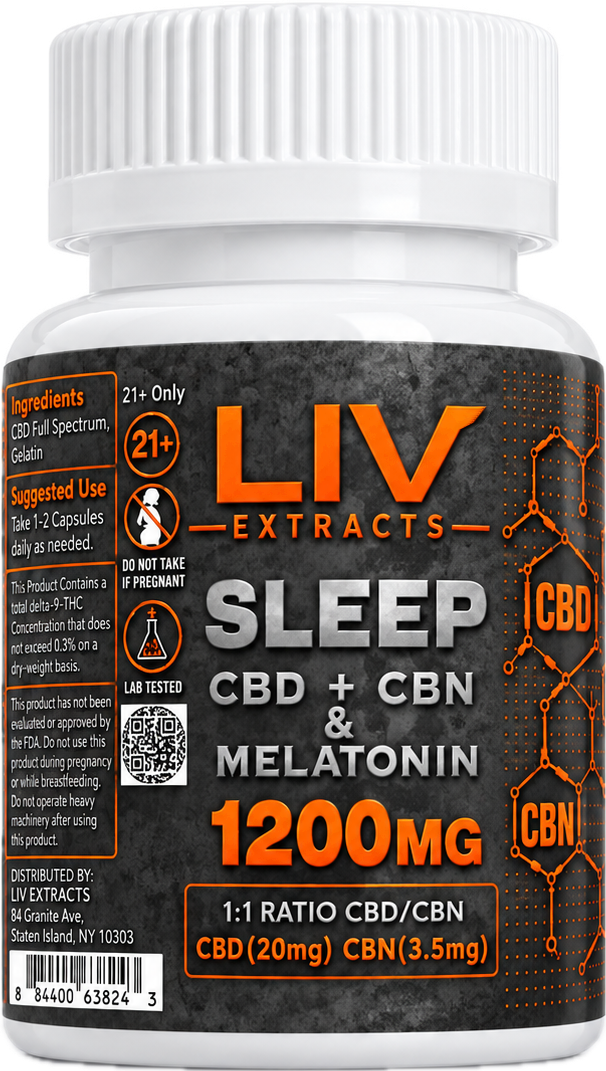 LIV Extracts Sleep CBD plus CBN and melatonin capsules bottle, 1200 mg